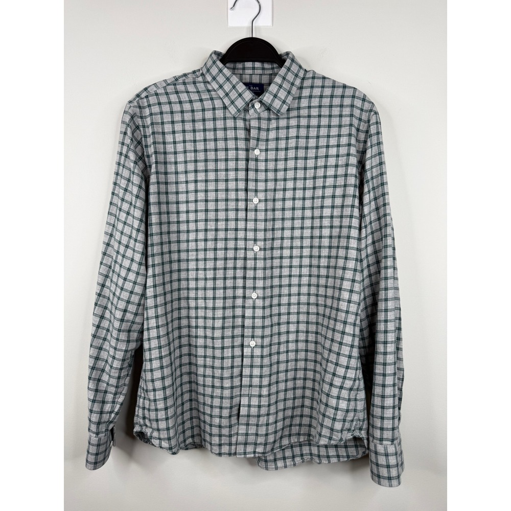 The Tie Bar Trim Fit Mens 16 34/35 Grey Green Plaid Cotton Button Down Shirt